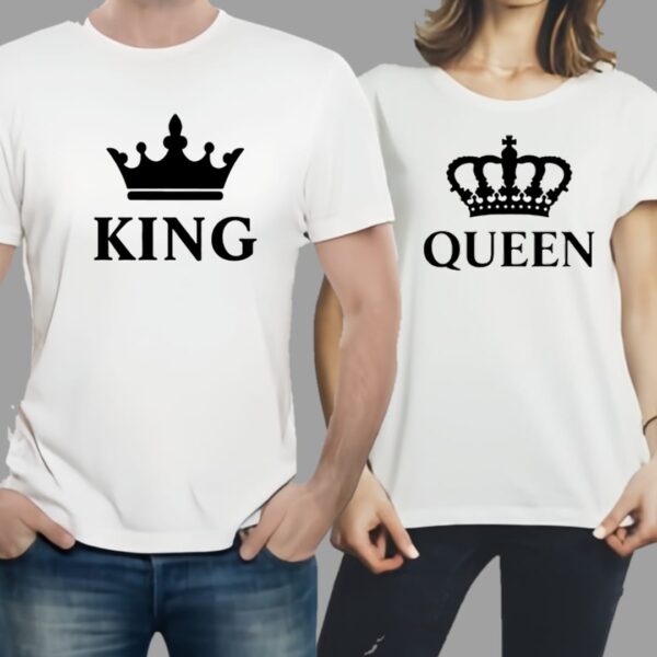 Combo Of King & Queen Style White T-Shirt with Cute Design - King & Queen Design T-Shirts  – Best Quality T-Shirts For Girls | T-Shirt For Women - T-Shirt For Boy | T-Shirt For Men | Queen T-Shirts  | King Design T-Shirt