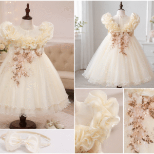 Imported Baby Girls Cream Party Frock – Elegant Princess Dress