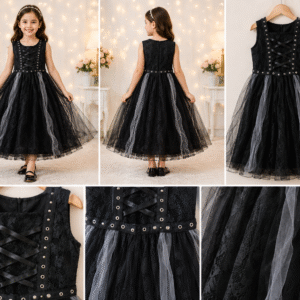 Imported Black Lace Tulle Party Frock for Girls