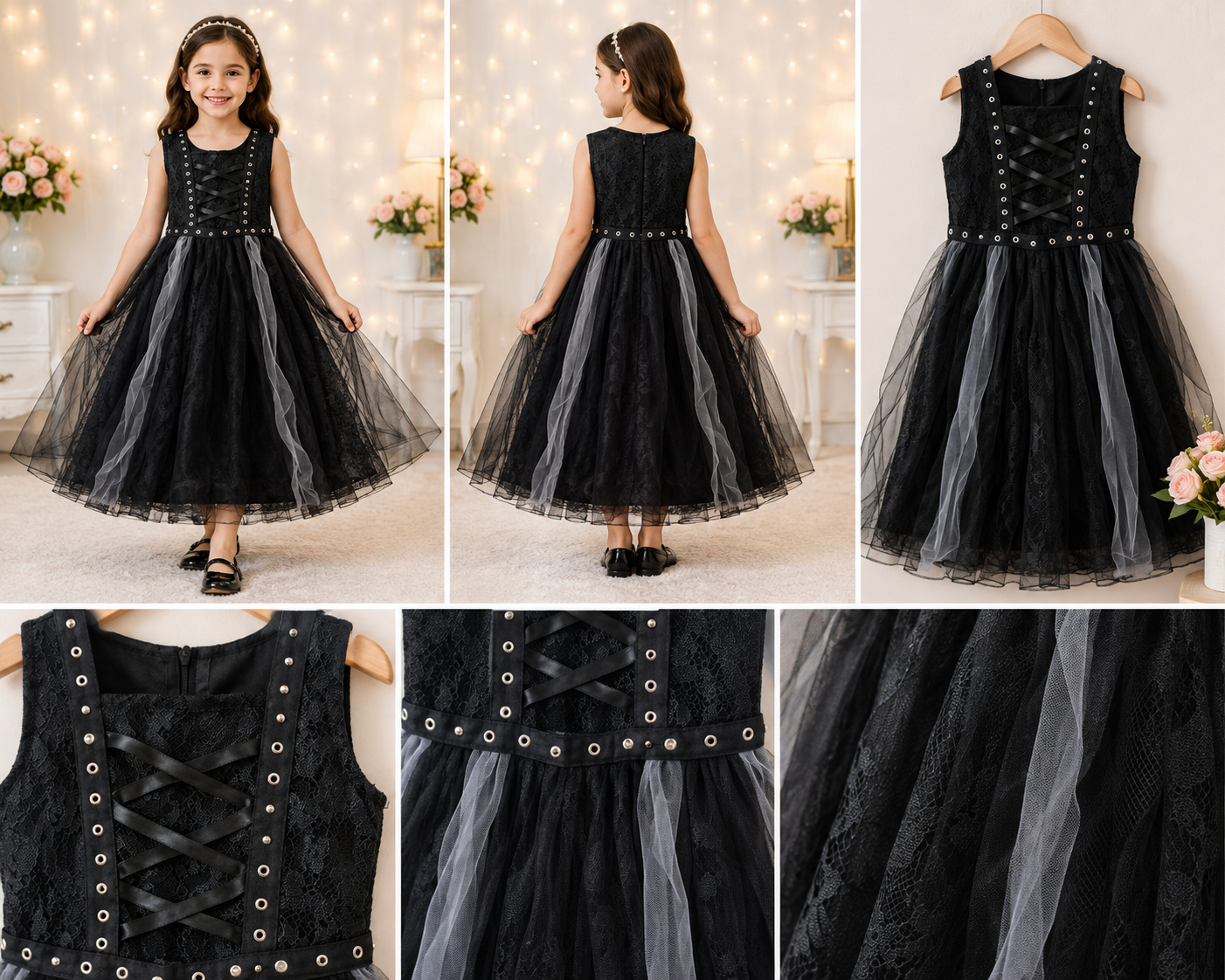 Imported Black Lace Tulle Party Frock for Girls