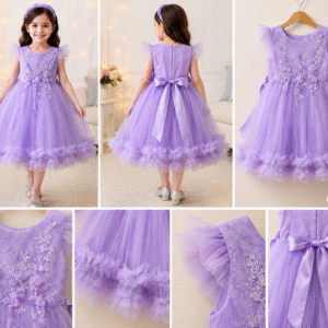 Imported Lavender Embroidered Tulle Party Frock for Girls