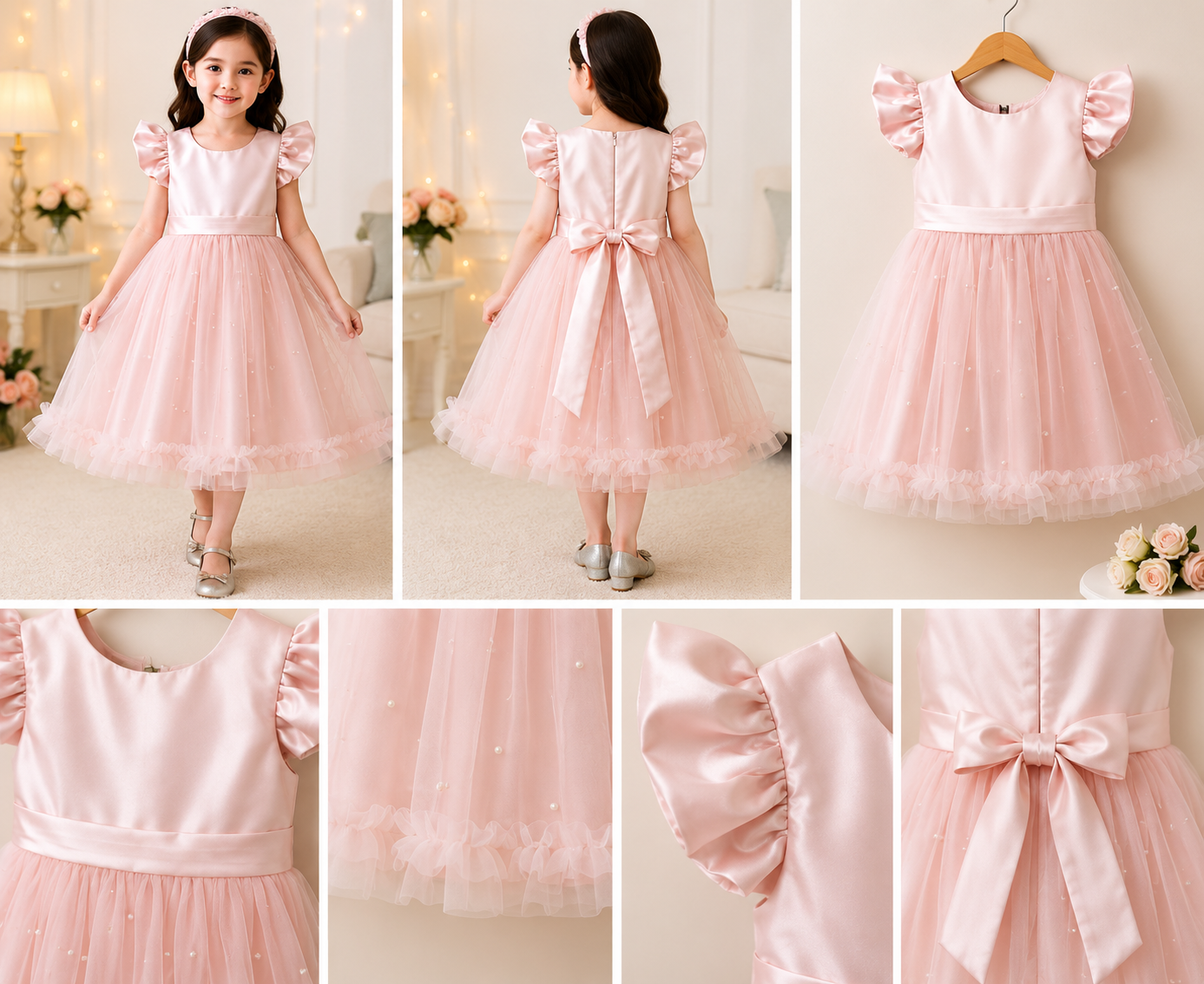 Imported Pink Satin & Tulle Party Frock for Girls